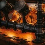 Lampka steampunk z części silnika jako przykład upcyklingu dla firm